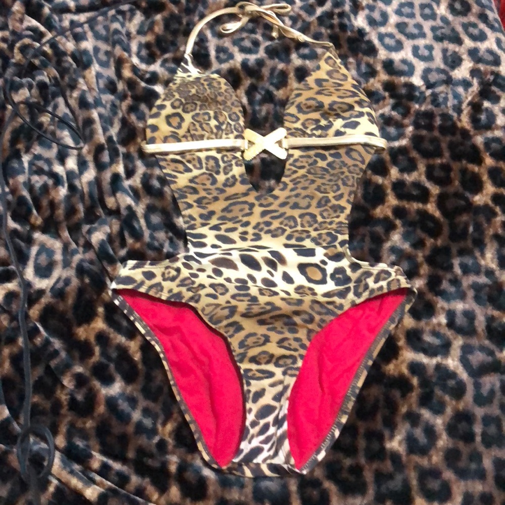 Sexy Gold & Leopard One Piece Swimsuit